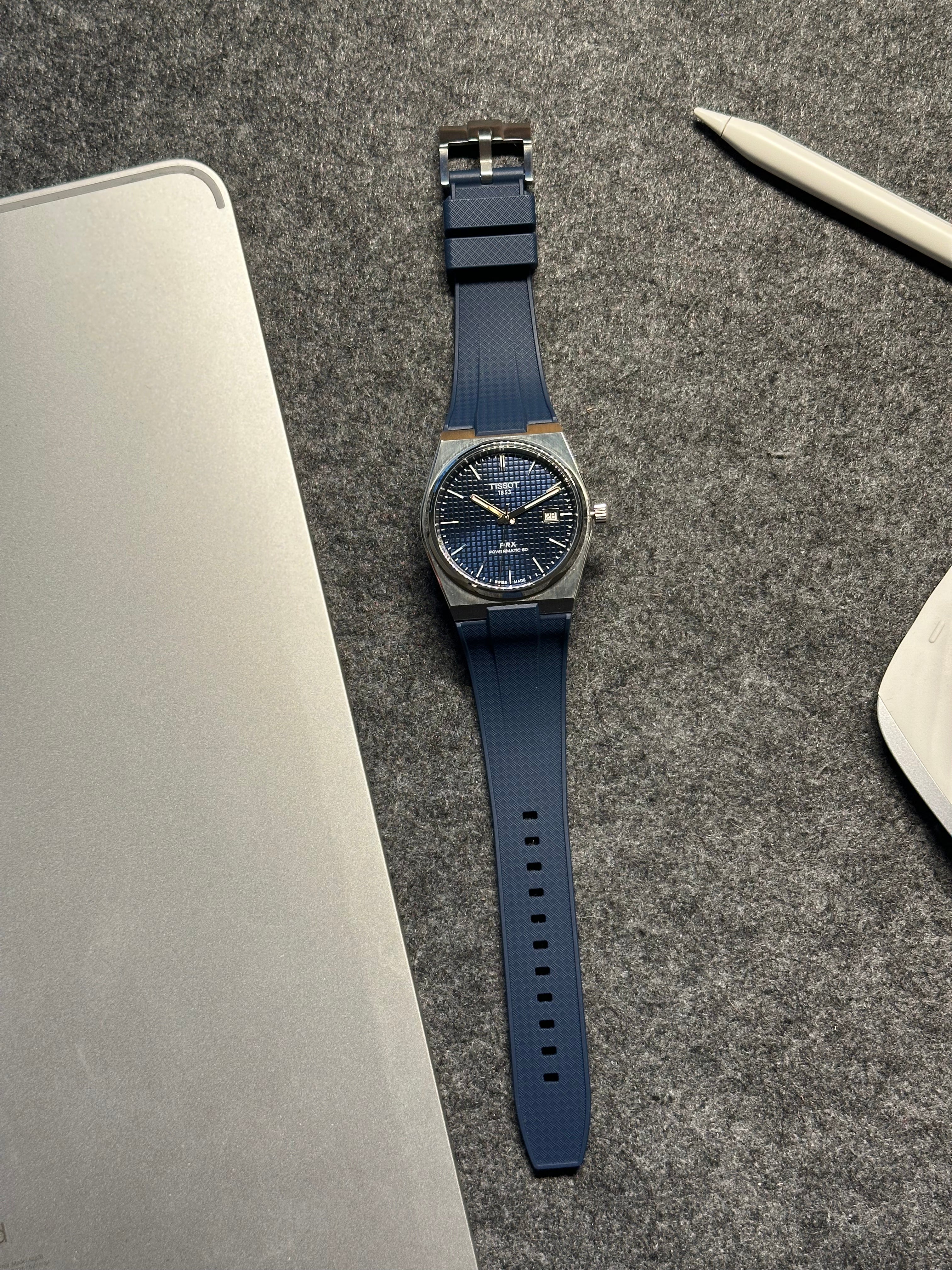 Kék FKM Szíj Tissot PRX Powermatic 80 40mm órához